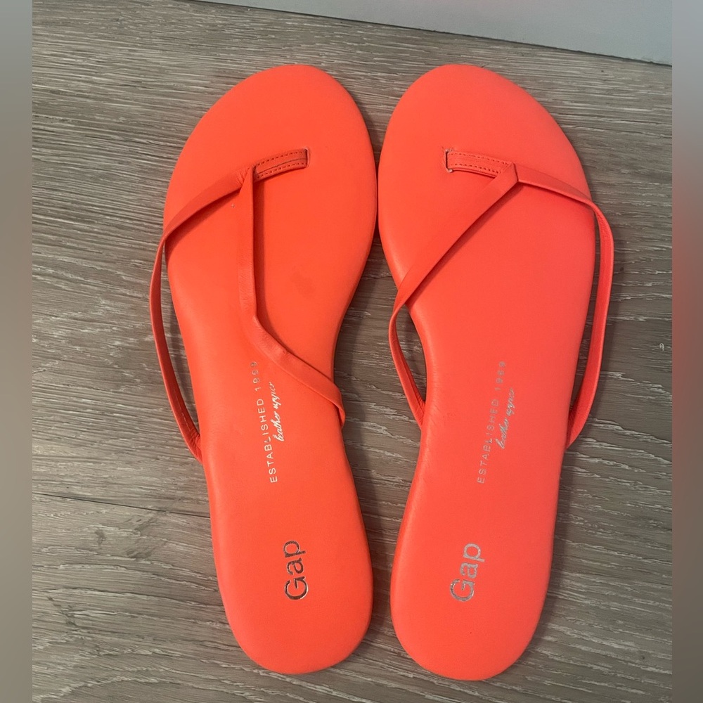 NWT set/lot of 3 pairs GAP neon leather flip flops sz 9 🩷🧡💛 - Picture 7 of 8